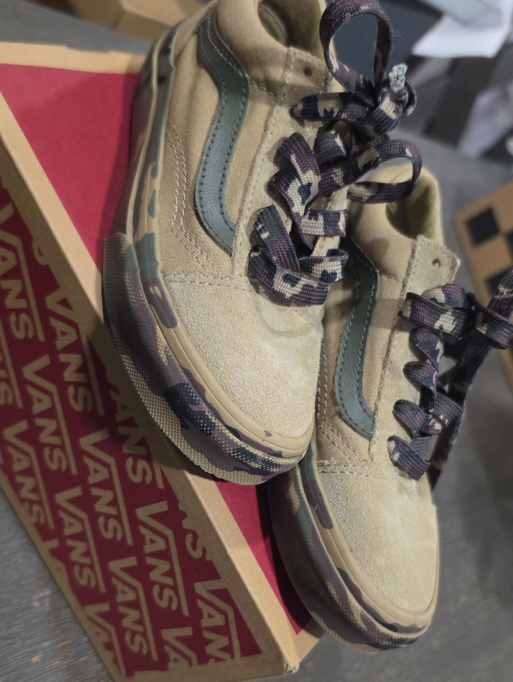 Vans Kids Tan & Olive Camo-Accent Low Top Sneakers